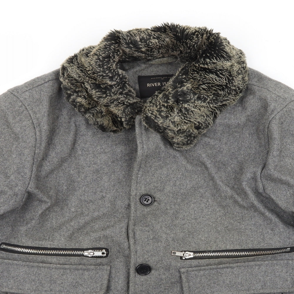 River Isalnd Mens Grey   Bomber Jacket Coatigan Size XS