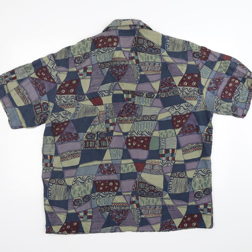 Marks and Spencer Mens Blue Geometric   Button-Up Size L  - 100% silk