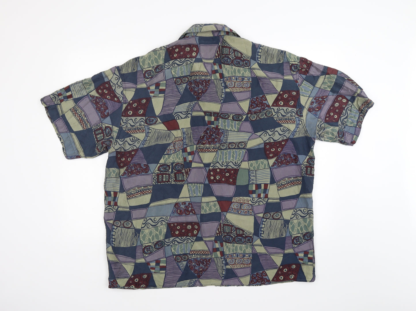Marks and Spencer Mens Blue Geometric   Button-Up Size L  - 100% silk