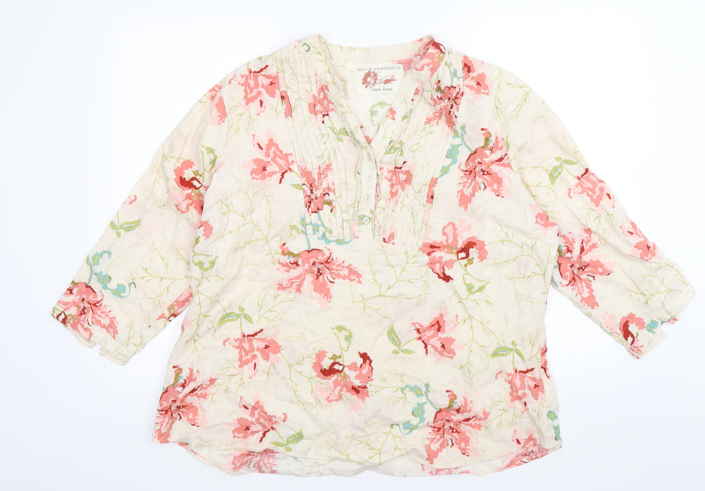 Rocha John Rocha Womens Beige Floral  Basic Blouse Size 18