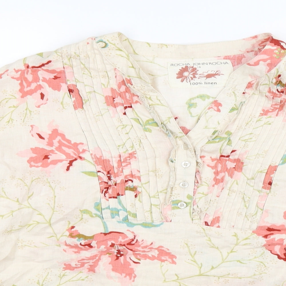 Rocha John Rocha Womens Beige Floral  Basic Blouse Size 18