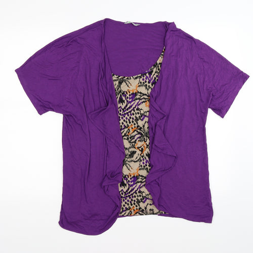 Marks and Spencer Womens Purple Floral  Basic T-Shirt Size 18
