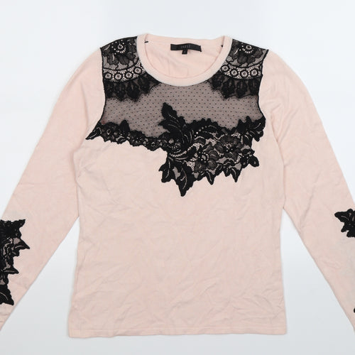 Coast Womens Pink Floral Knit Pullover Jumper Size S  - lace trim