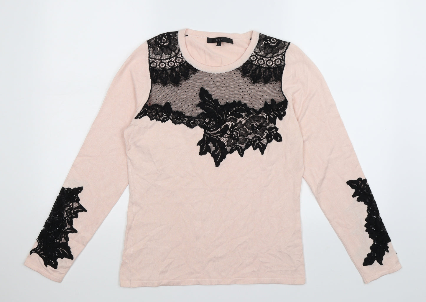 Coast Womens Pink Floral Knit Pullover Jumper Size S  - lace trim