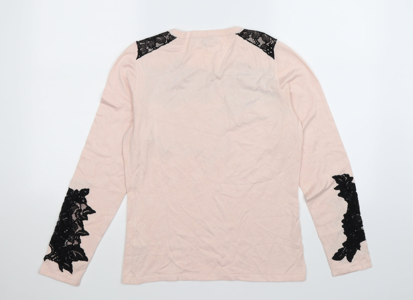 Coast Womens Pink Floral Knit Pullover Jumper Size S  - lace trim