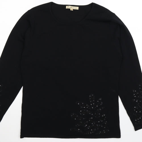frank saul Womens Black Floral Knit Pullover Jumper Size S