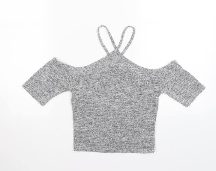 Miss Selfridge Womens Grey Cropped Tank Size 6 - cold shoulder