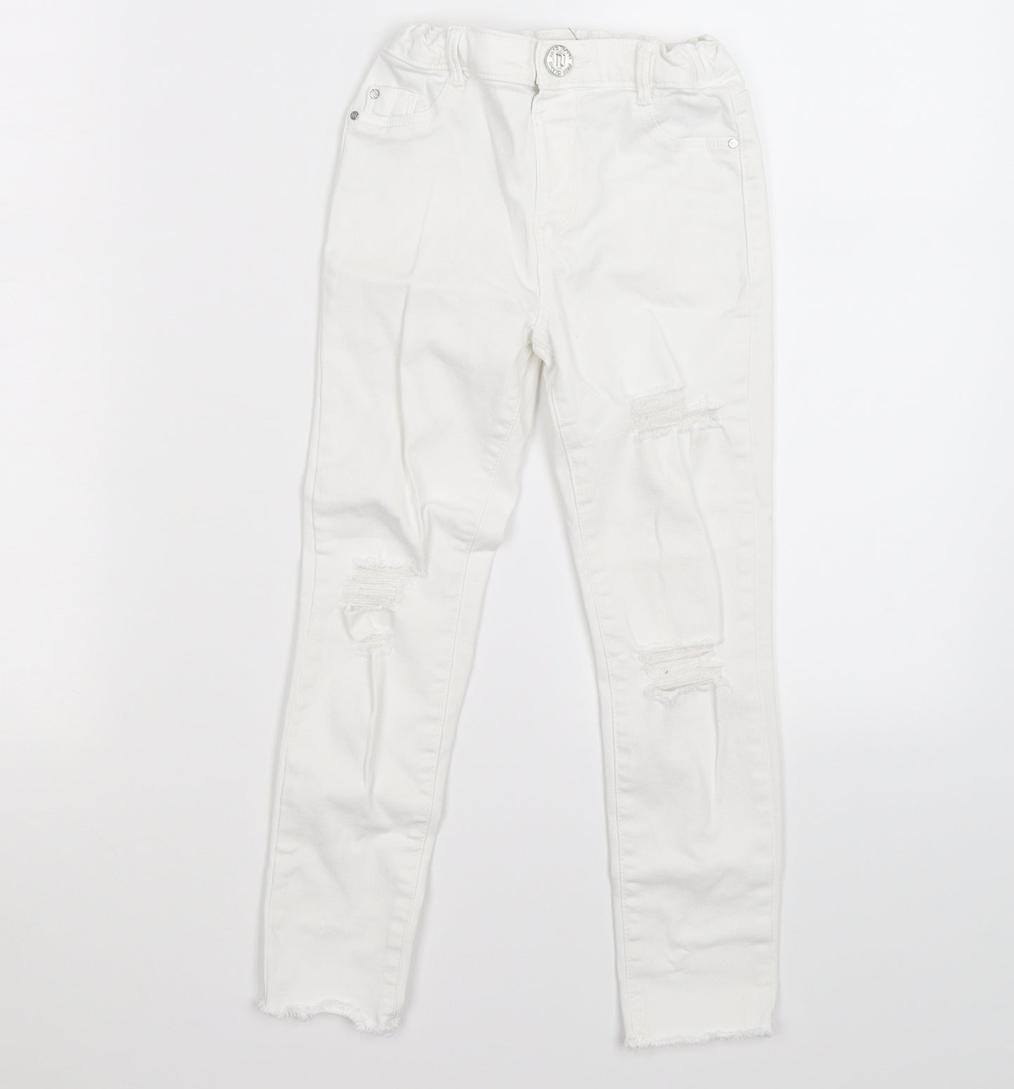 River Island Girls White  Denim Skinny Jeans Size 6 Years - ripped