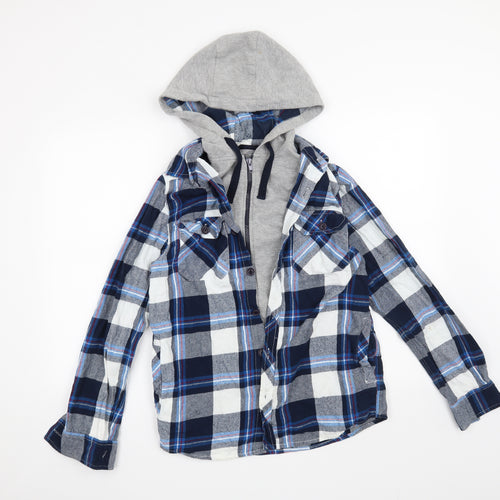 Peacocks Mens Blue Check  Full Zip Hoodie Size S