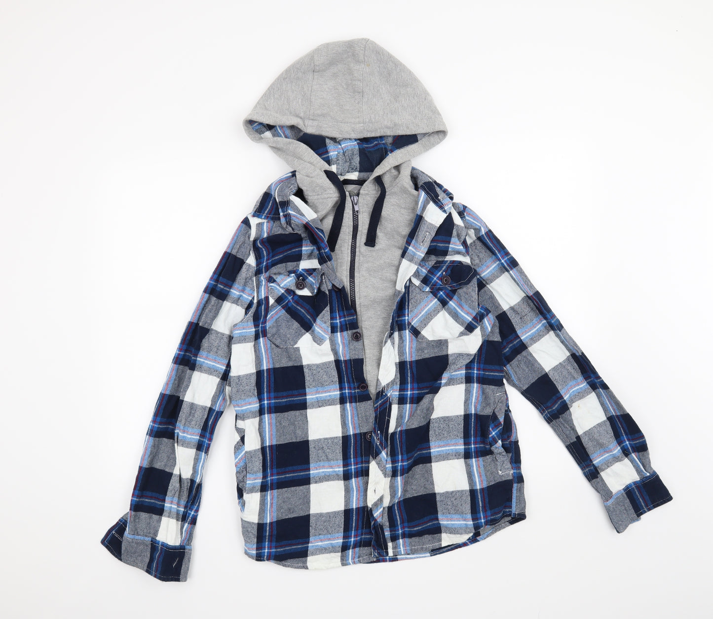 Peacocks Mens Blue Check  Full Zip Hoodie Size S