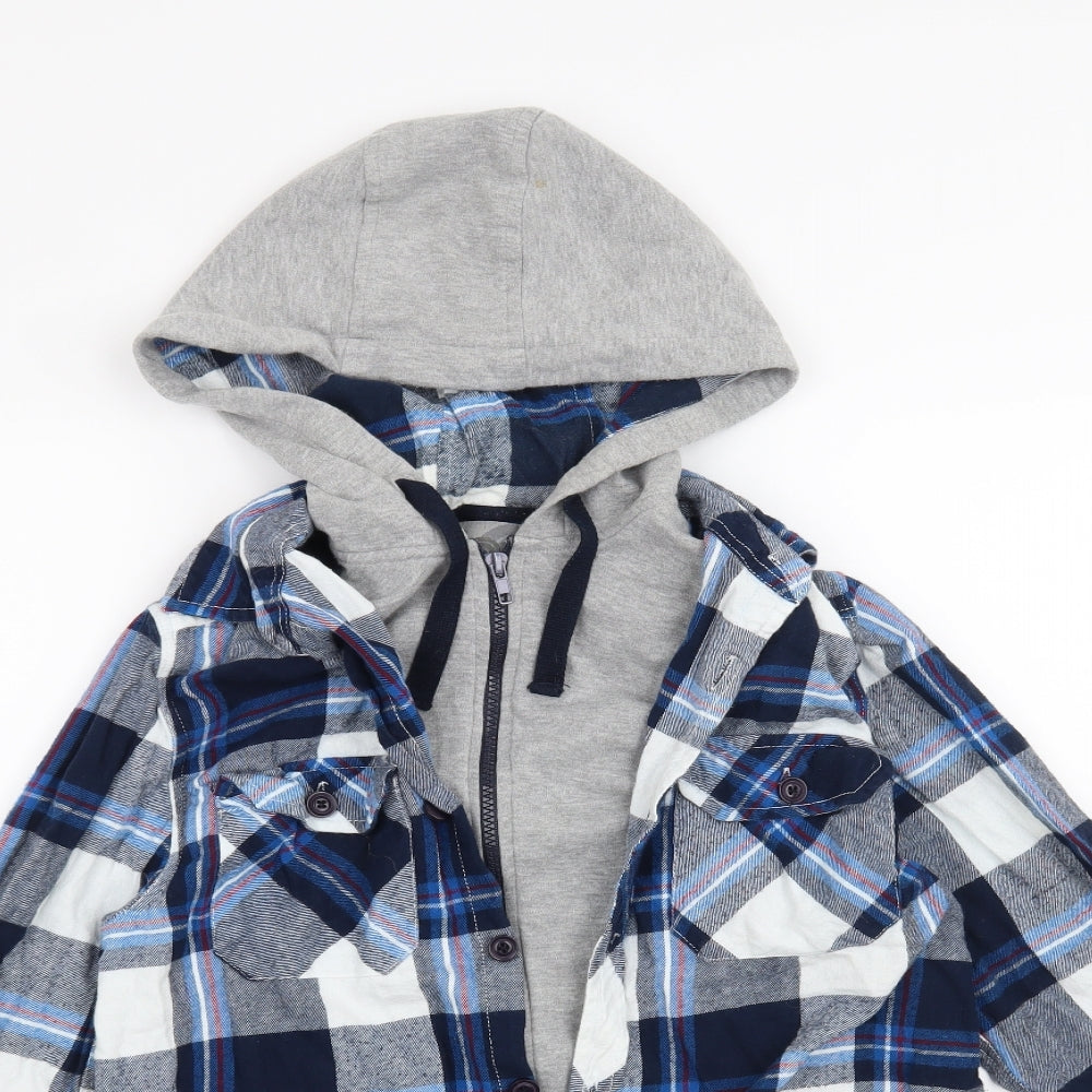 Peacocks Mens Blue Check  Full Zip Hoodie Size S