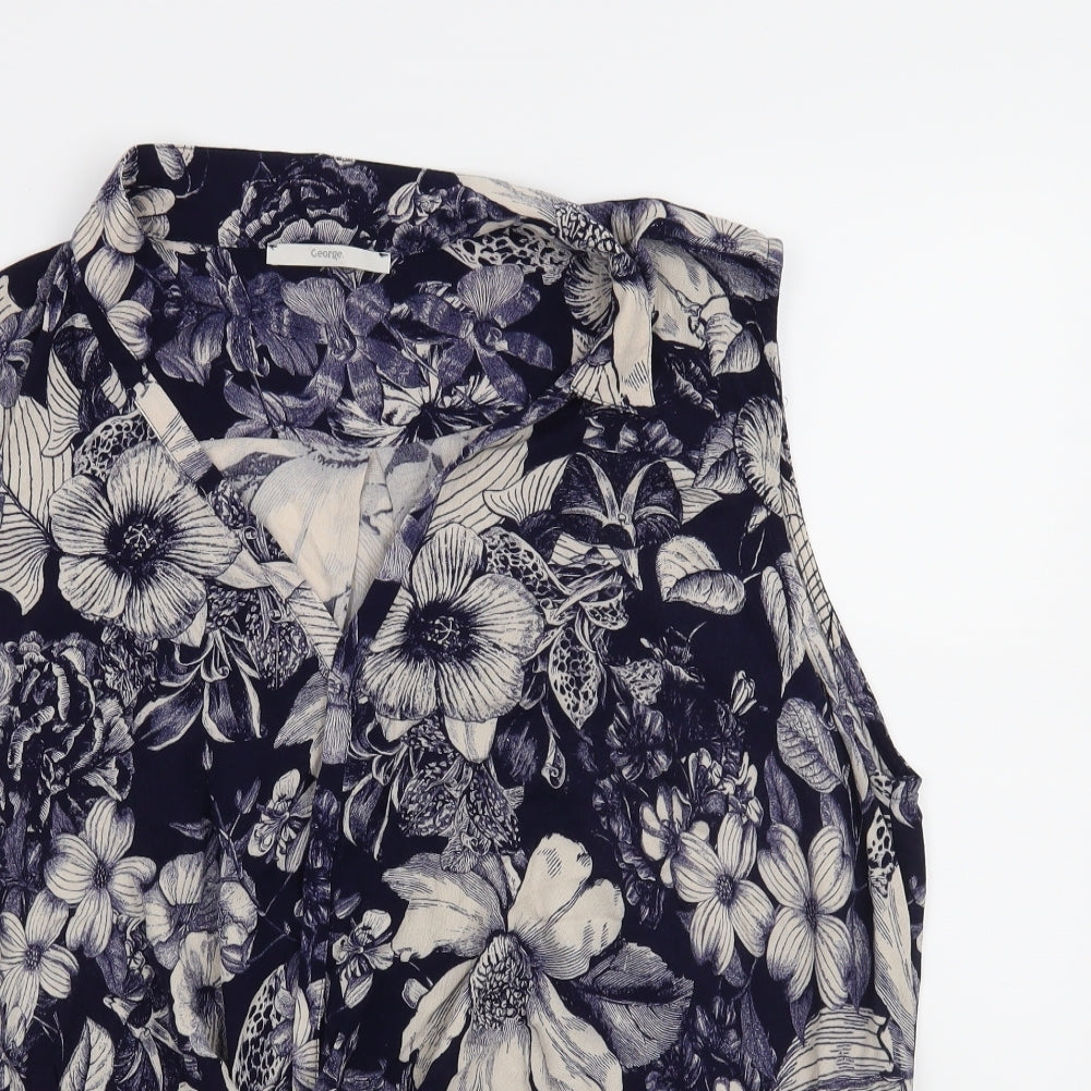 George Womens Blue Floral  Basic Blouse Size 22