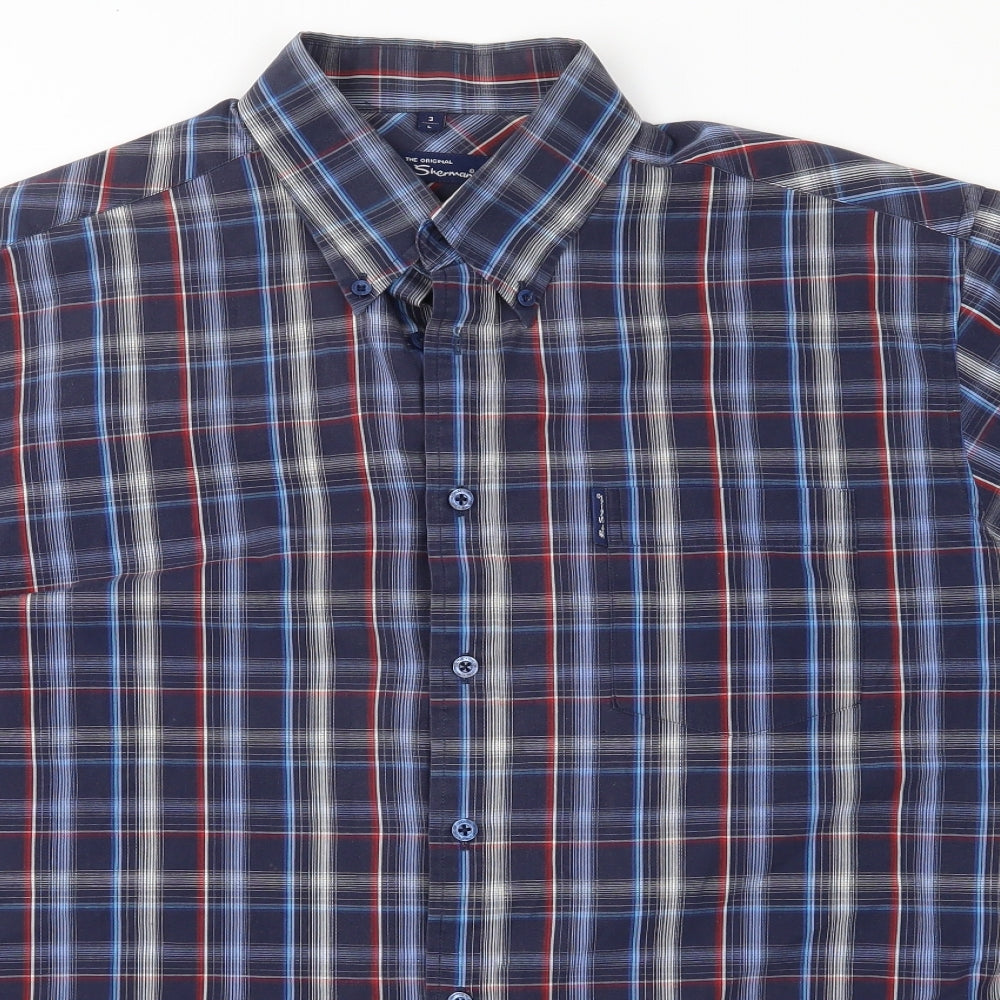 Ben Sherman Mens Blue Plaid   Button-Up Size L