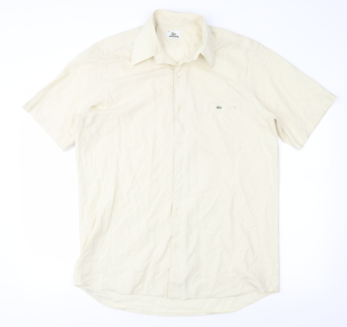Lacoste Mens Yellow Striped   Button-Up Size 42