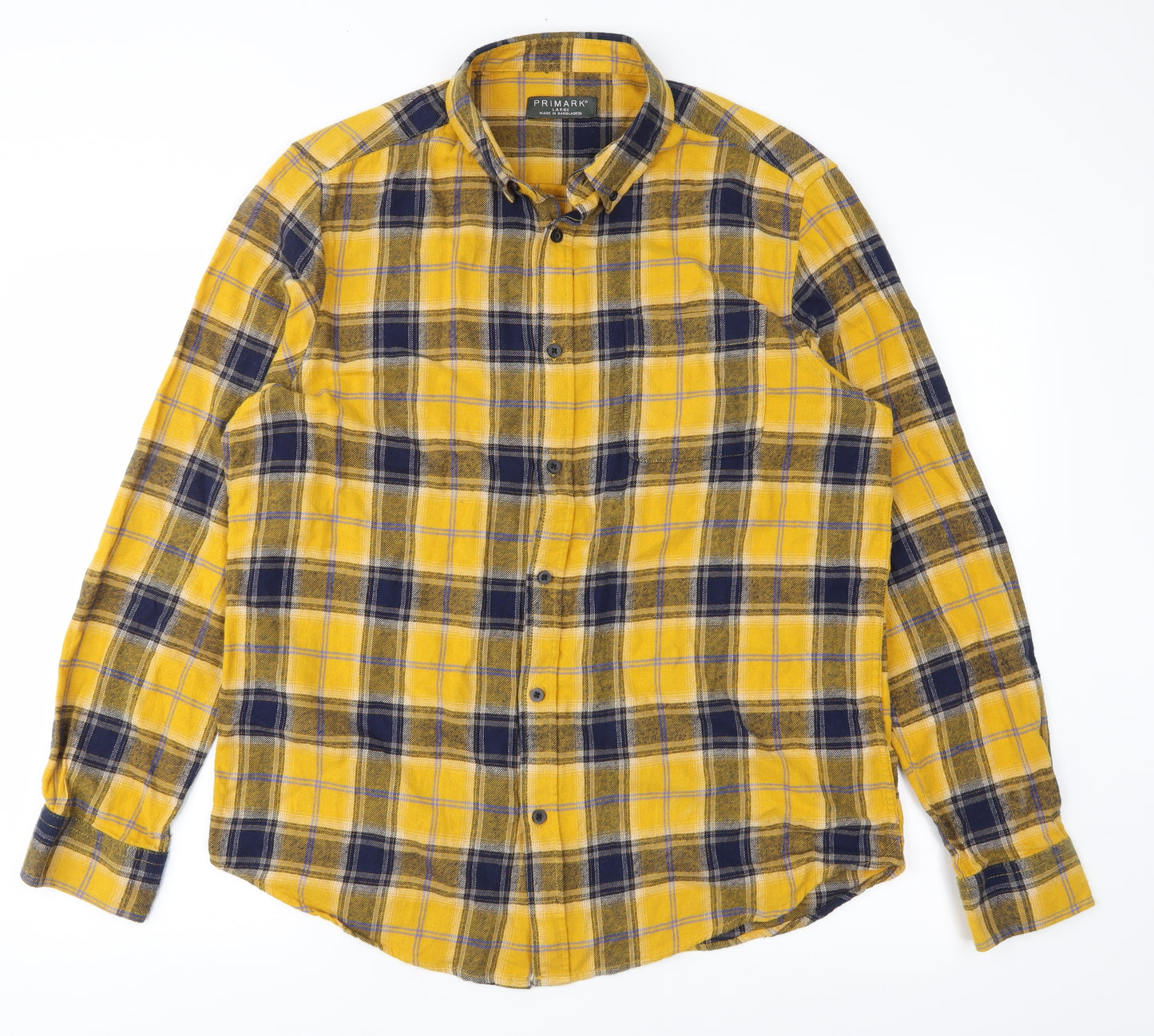 Primark Mens Yellow Plaid   Button-Up Size L