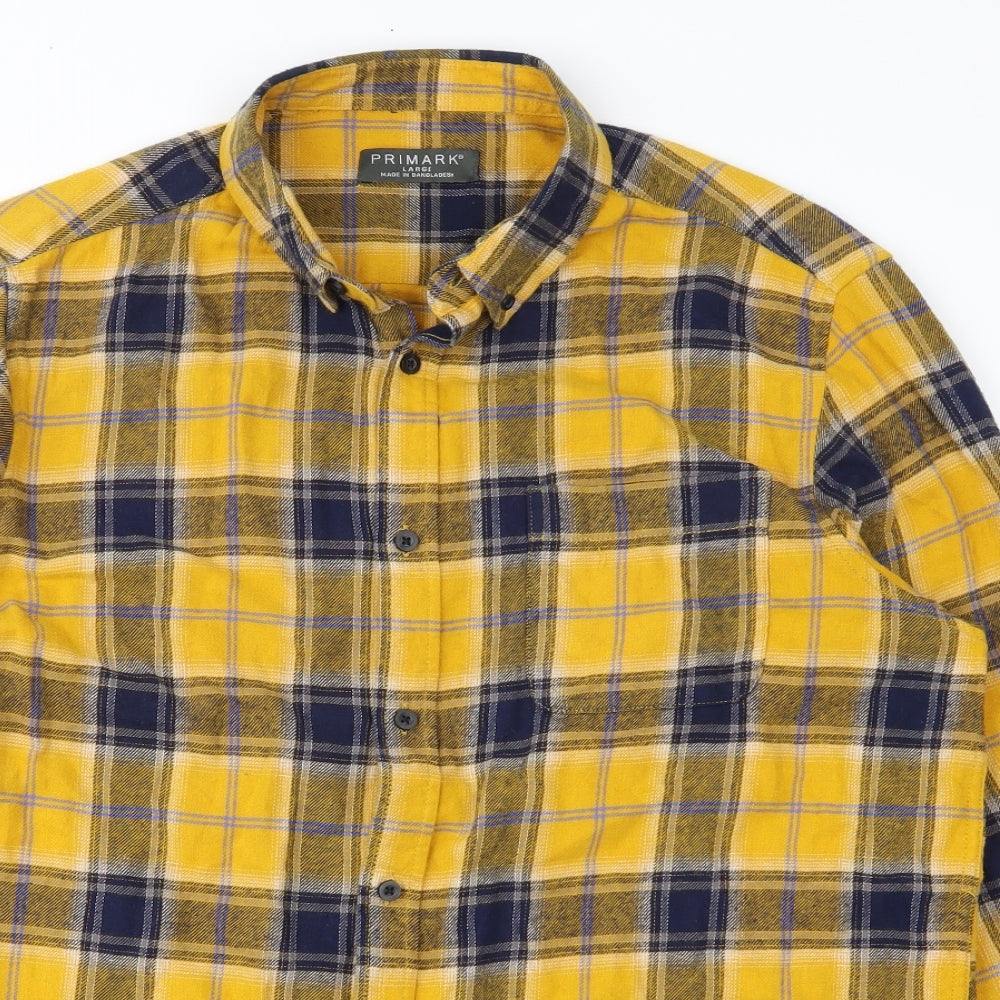 Primark Mens Yellow Plaid   Button-Up Size L