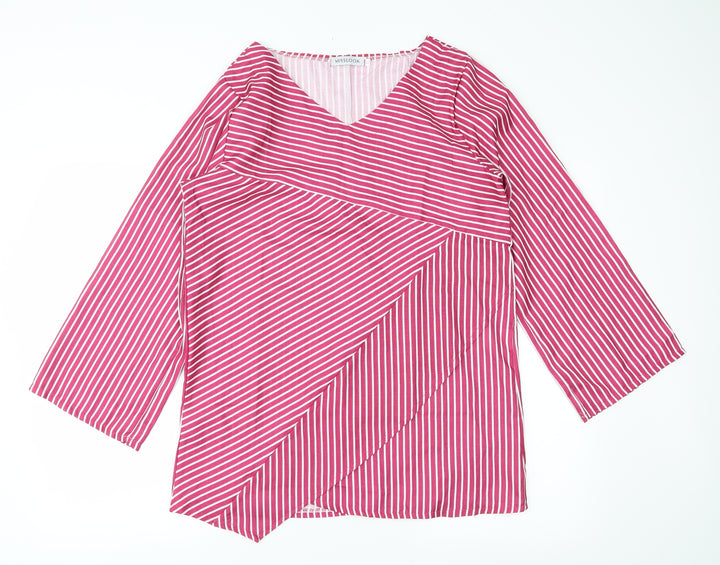 MissLook Womens Pink Striped Basic Blouse Size XL