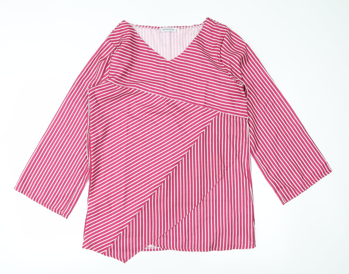 MissLook Womens Pink Striped  Basic Blouse Size XL