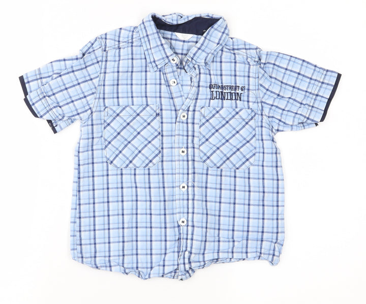 Preworn Boys Blue Plaid Basic Button-Up Size 6 Years