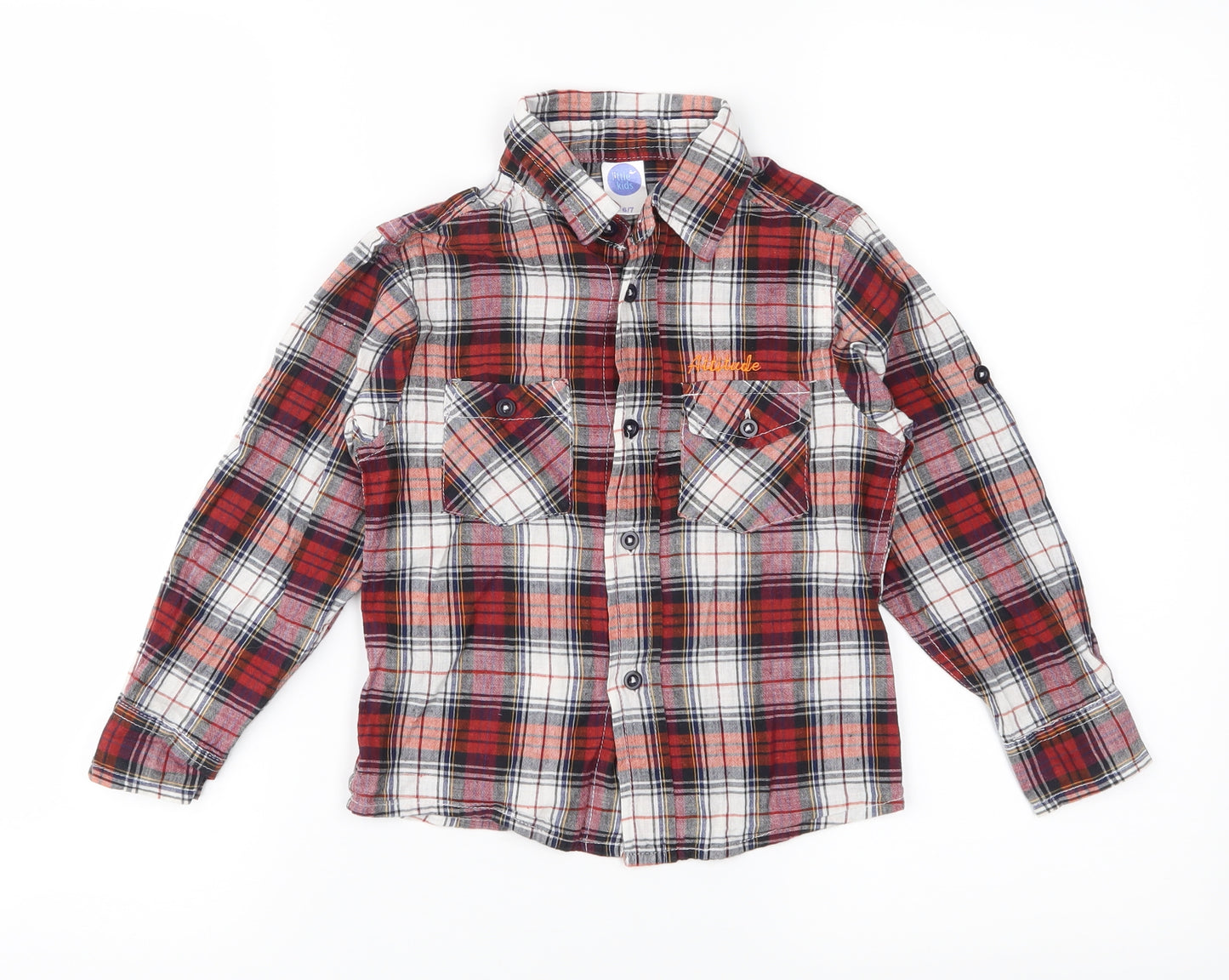Little Kids Boys Red Plaid  Basic Button-Up Size 6-7 Years
