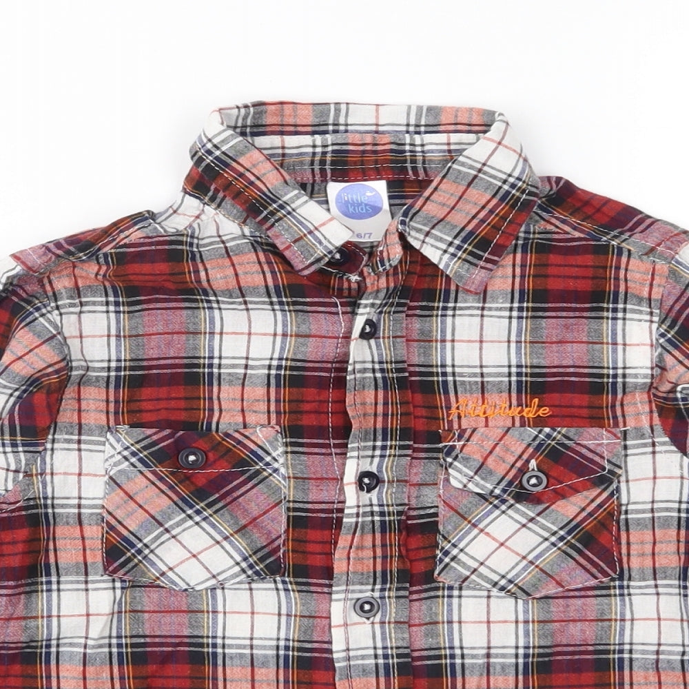Little Kids Boys Red Plaid  Basic Button-Up Size 6-7 Years