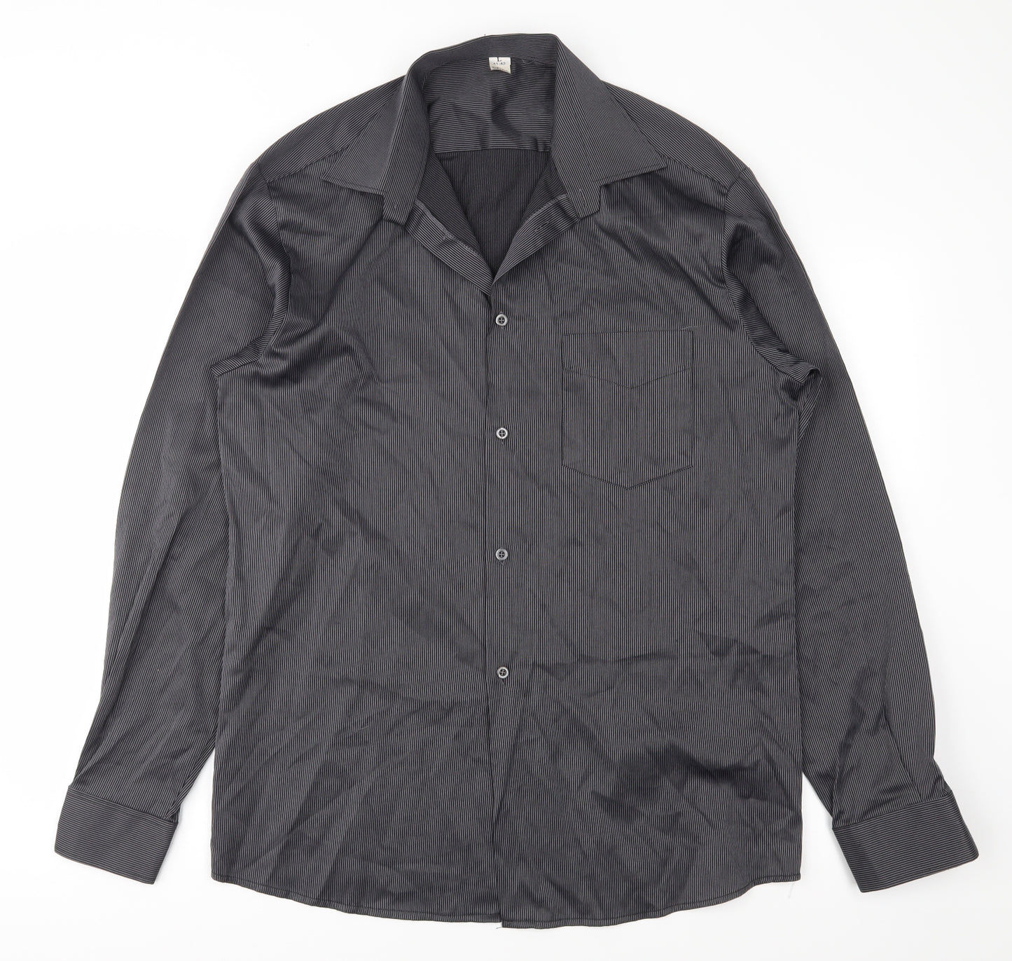 Preworn Mens Black Striped   Button-Up Size L