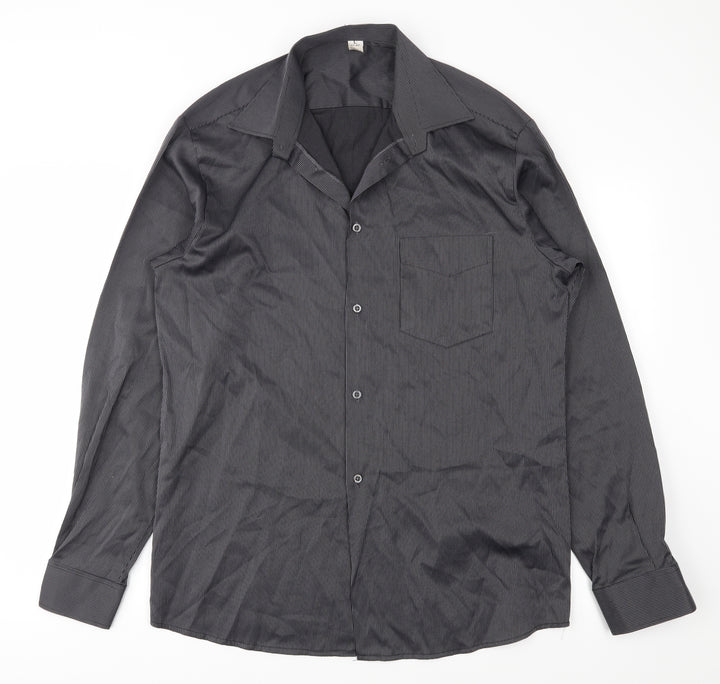 Preworn Mens Black Striped   Button-Up Size L