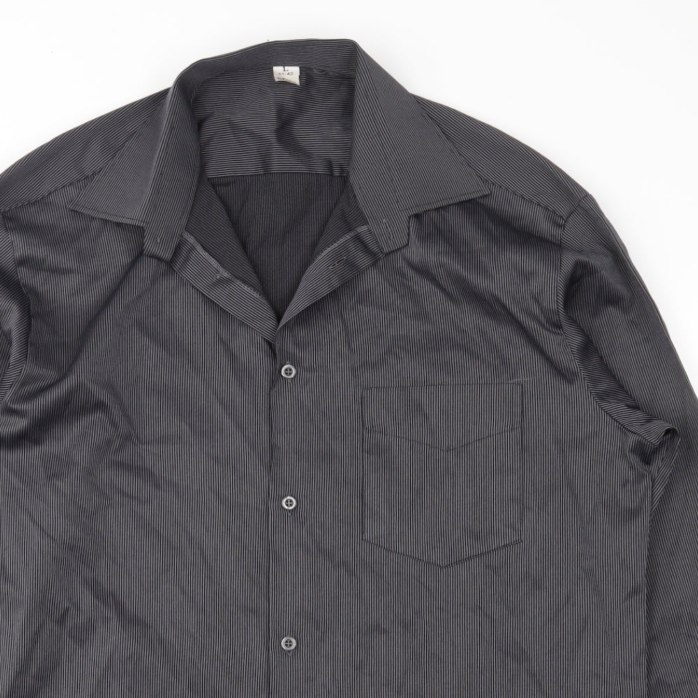 Preworn Mens Black Striped   Button-Up Size L