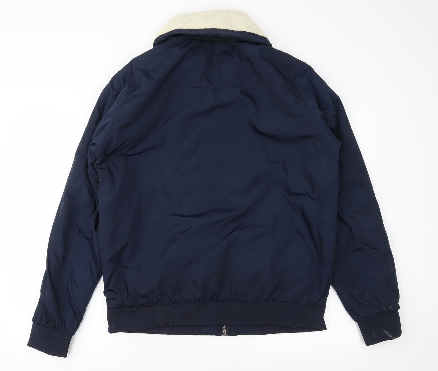 Primark Mens Blue   Bomber Jacket Jacket Size L  - Detachable fur collar`