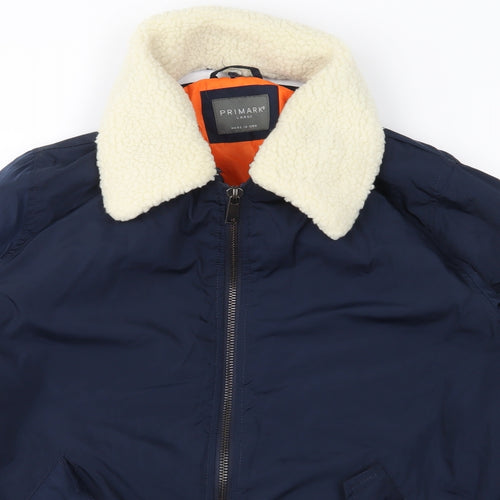 Primark Mens Blue   Bomber Jacket Jacket Size L  - Detachable fur collar`