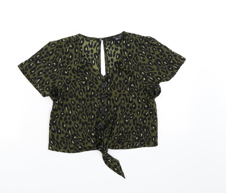 New Look Girls Green Animal Print Basic Blouse Size 10 Years