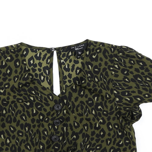 New Look Girls Green Animal Print  Basic Blouse Size 10 Years