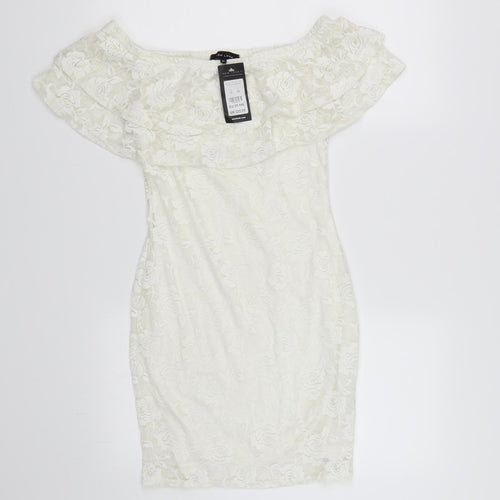 New Look Womens White Floral Lace Bodycon  Size 8