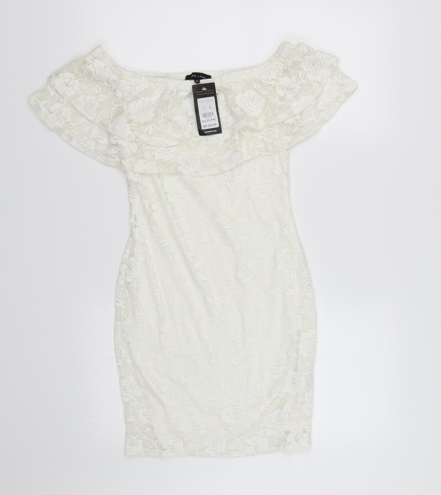 New Look Womens White Floral Lace Bodycon  Size 8