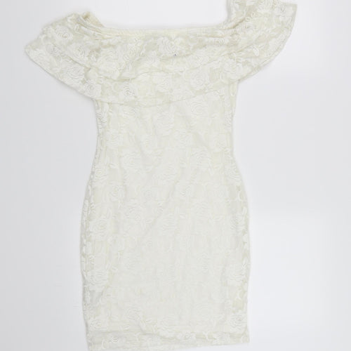 New Look Womens White Floral Lace Bodycon  Size 8