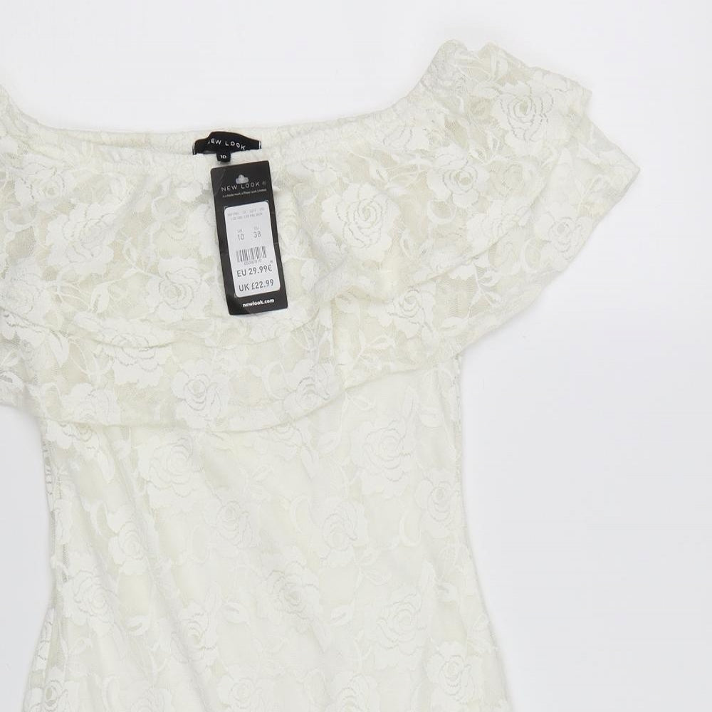 New Look Womens White Floral Lace Bodycon  Size 8