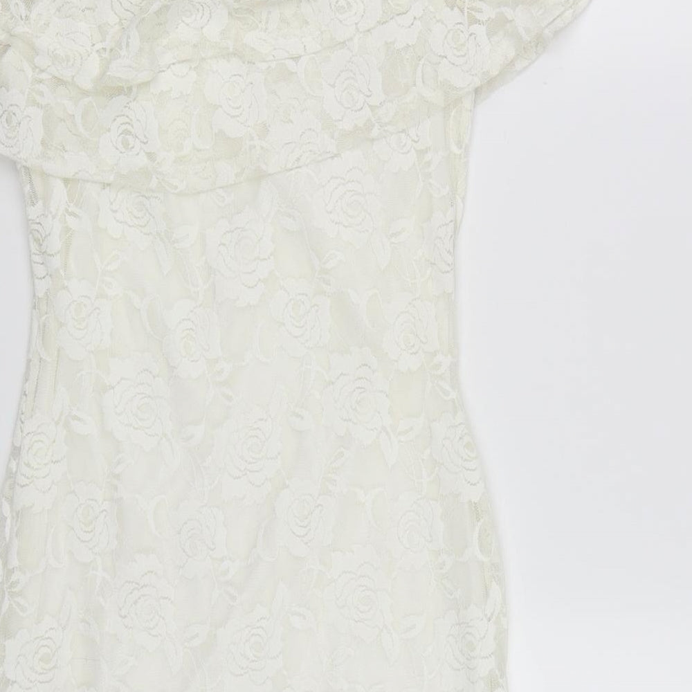 New Look Womens White Floral Lace Bodycon  Size 8