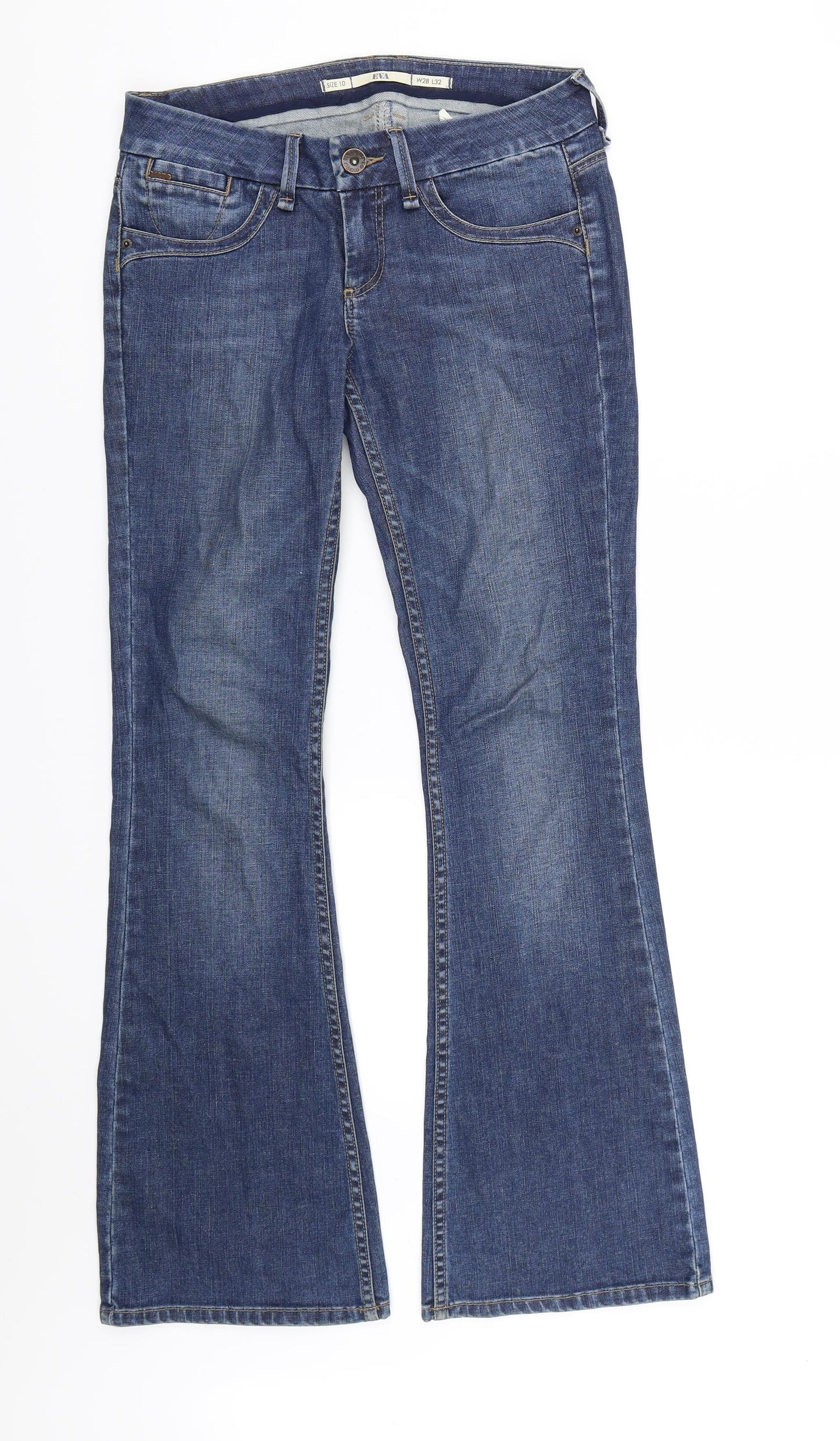 Topshop Womens Blue  Denim Flared Jeans Size 10 L32 in
