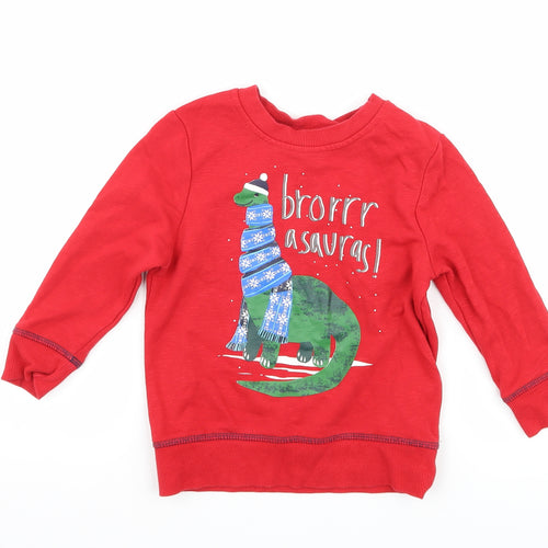 George Boys Red   Pullover Jumper Size 18-24 Months  - Christmas Dinosaur