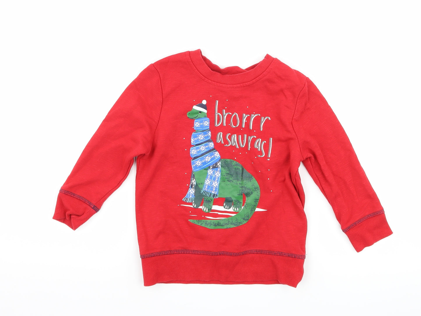 George Boys Red   Pullover Jumper Size 18-24 Months  - Christmas Dinosaur