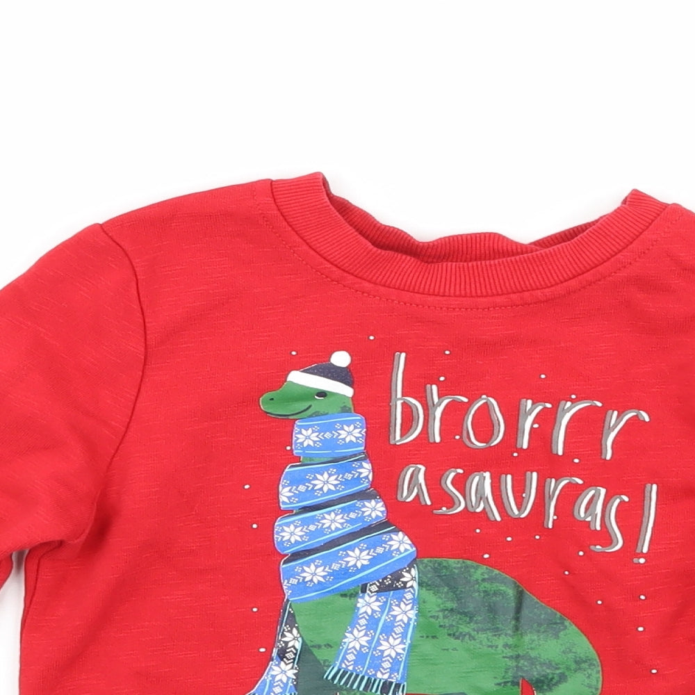 George Boys Red   Pullover Jumper Size 18-24 Months  - Christmas Dinosaur