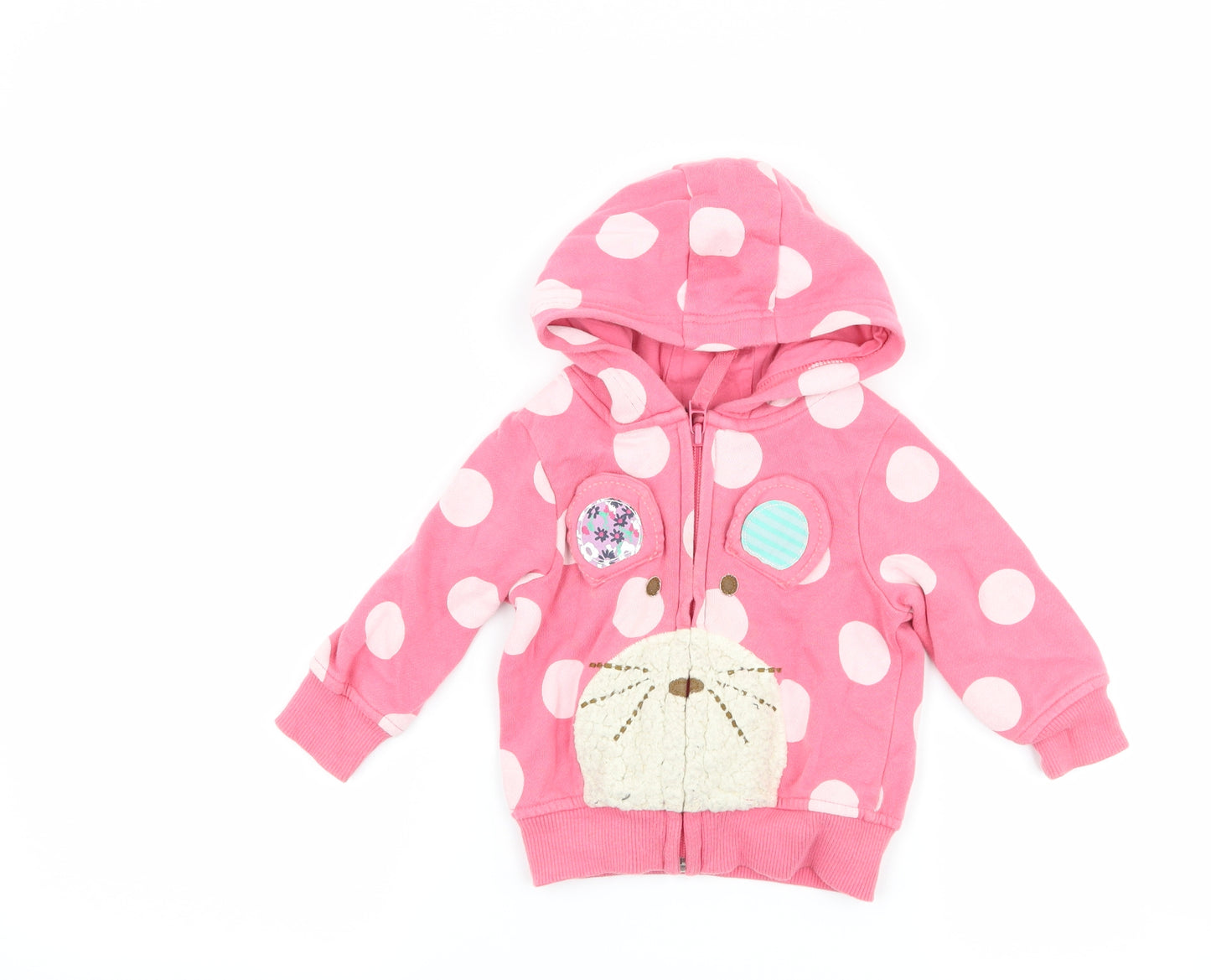 NEXT Girls Pink Polka Dot  Jacket  Size 6-9 Months  - Animal face