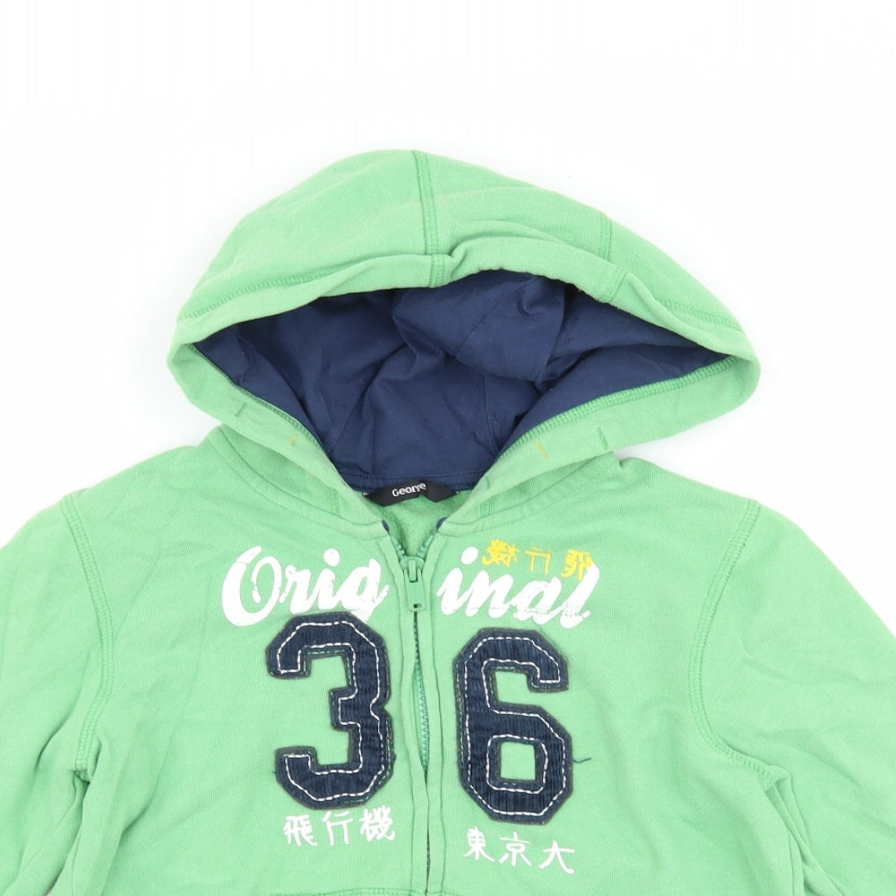 George Boys Green   Full Zip Hoodie Size 6-7 Years  - graphic