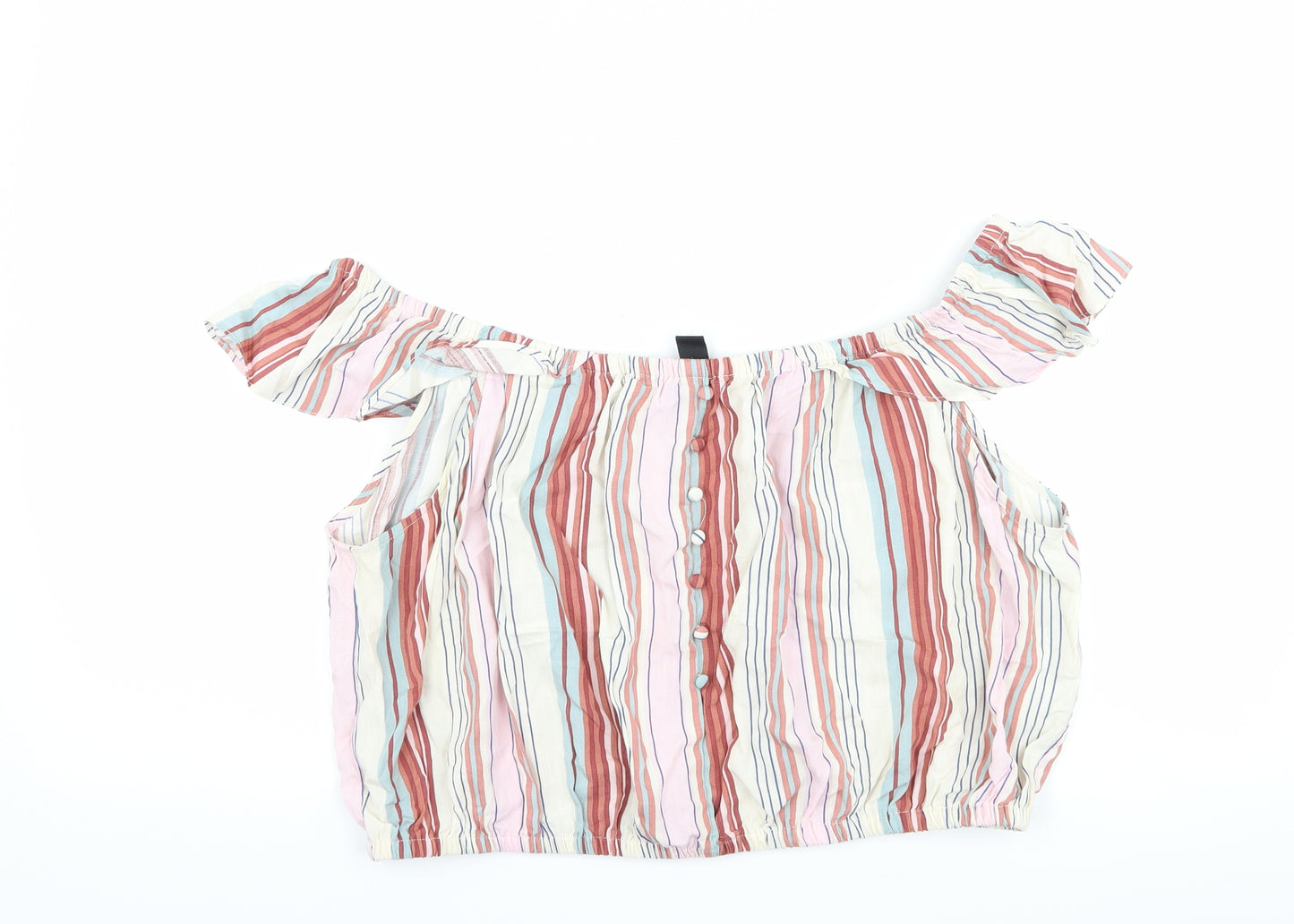 New Look Womens White Striped  Cropped T-Shirt Size 18
