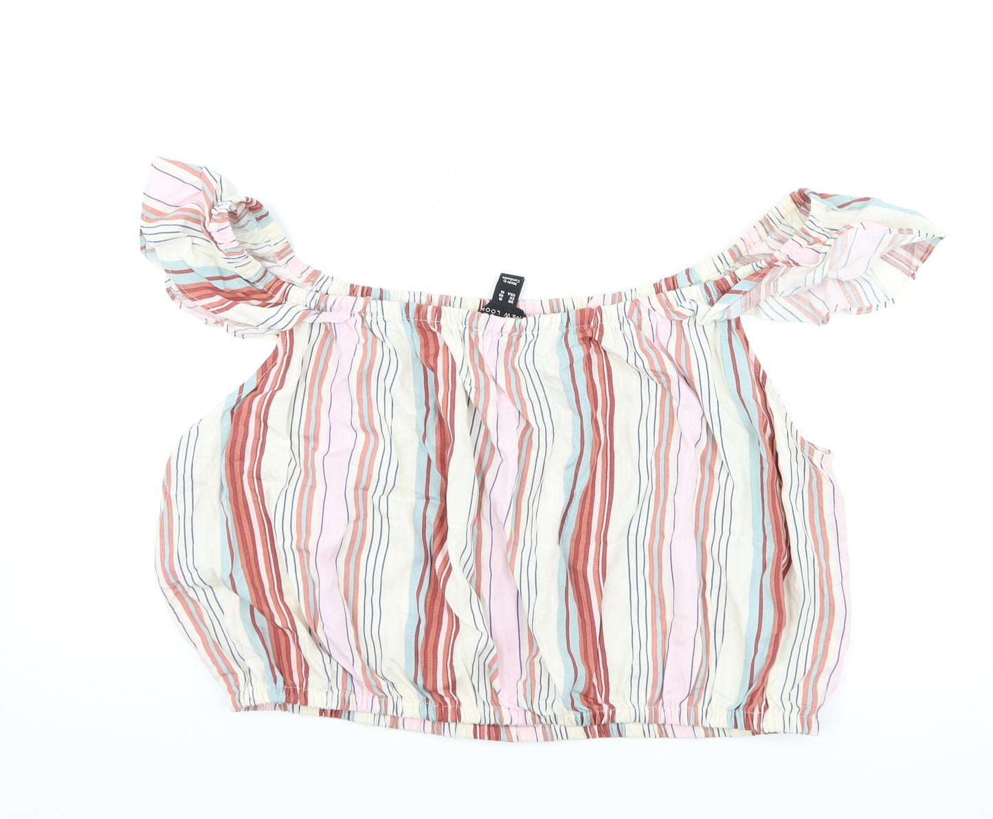 New Look Womens White Striped  Cropped T-Shirt Size 18