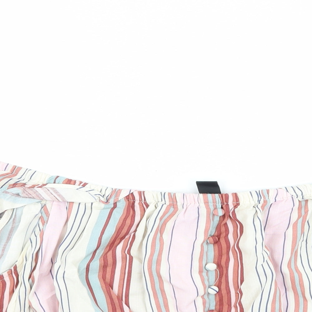 New Look Womens White Striped  Cropped T-Shirt Size 18