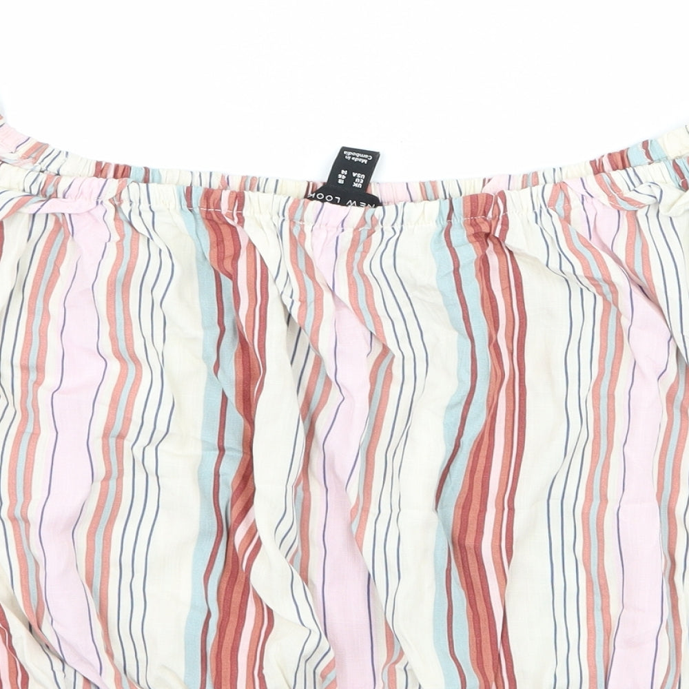 New Look Womens White Striped  Cropped T-Shirt Size 18