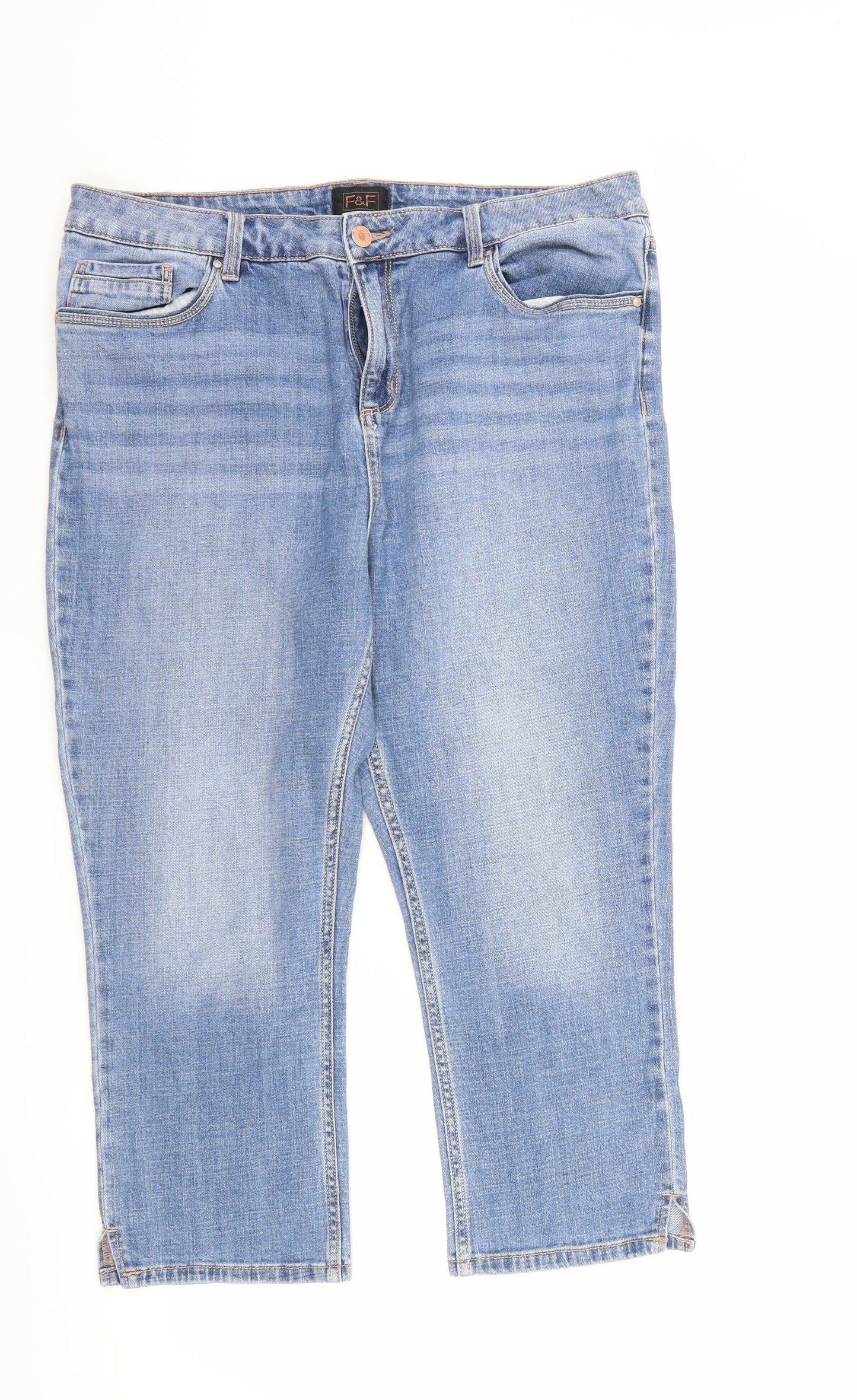 F&F Womens Blue  Denim Cropped Jeans Size 16 L23 in