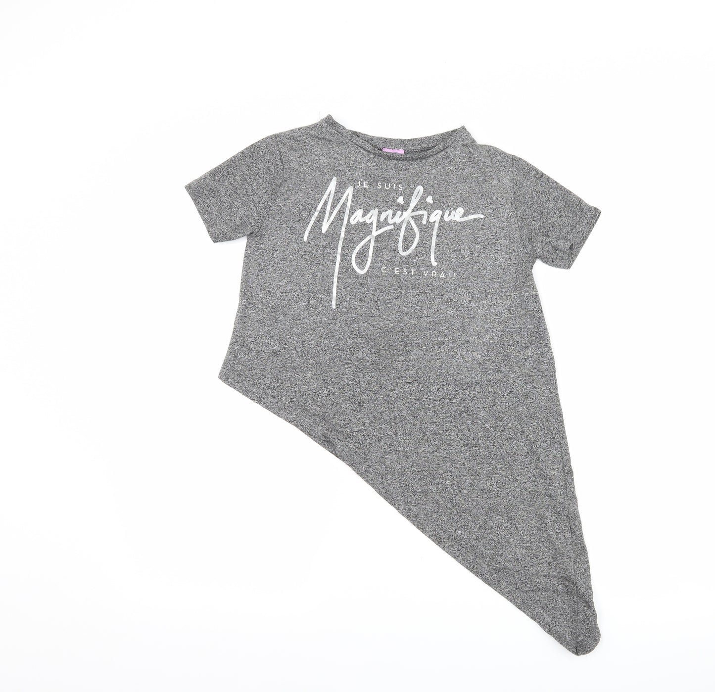 F&F Girls Grey   Basic T-Shirt Size 7-8 Years  - slogan