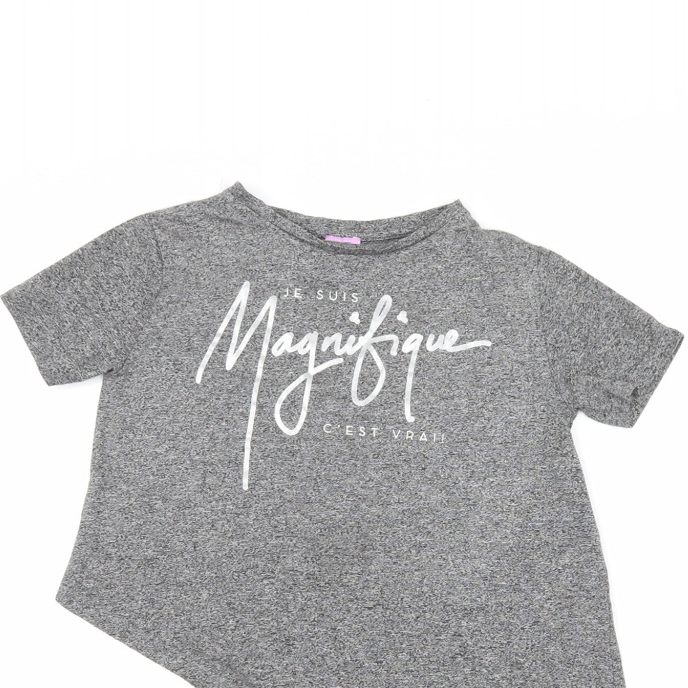 F&F Girls Grey   Basic T-Shirt Size 7-8 Years  - slogan